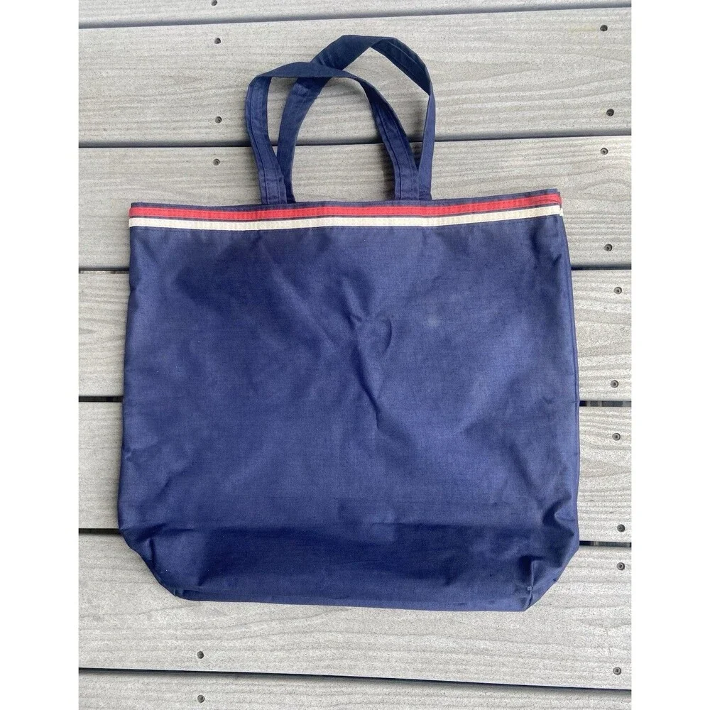 Vintage Florida Beach Tote Bag Navy Palm Trees Travel Souvenir Zip Pocket USA